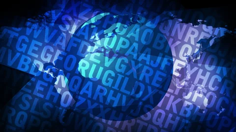 Typography chaos unpredictable lettering encoded in abstract text on world map Stock Footage 260756288