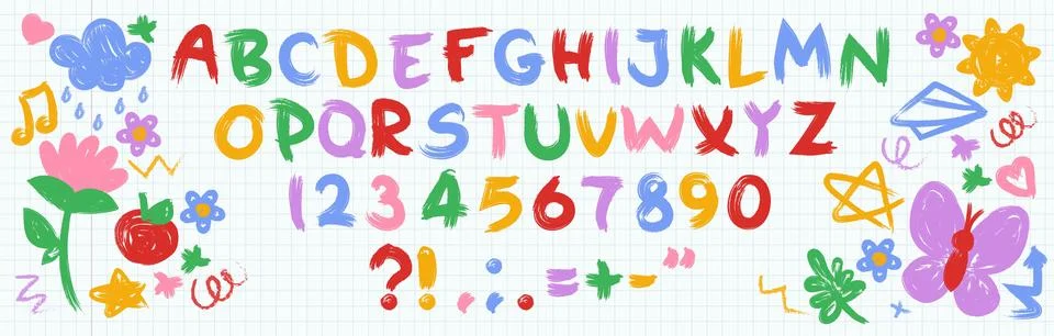 Typography with crayon texture for kid design Stock Illustration