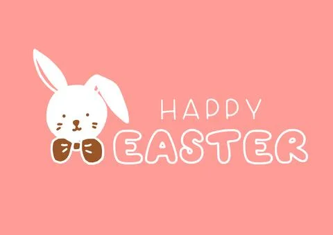 Typography Design Cute Happy Easter And Rabbit's Face - Doodle Graphic Vector 스톡 일러스트