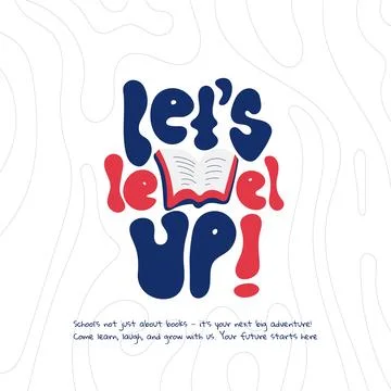 Typography design of "let's level up!" with open book illustration design Stock Illustration