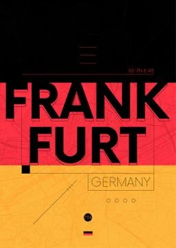 Typography graphics color poster with a map of Frankfurt, Vector travel illus Stock Illustration