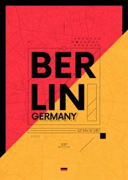 Typography graphics color poster with a map of Berlin, Vector travel illustra Stock Illustration
