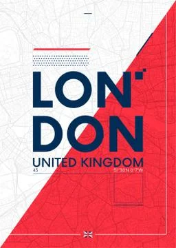 Typography graphics color poster with a map of London, Vector travel illustra Stock Illustration