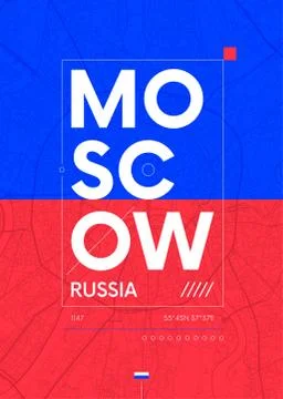 Typography graphics color poster with a map of Moscow, Vector travel illustra Stock Illustration