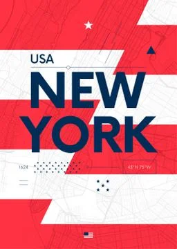 Typography graphics color poster with a map of New York, Vector travel illust Stock Illustration