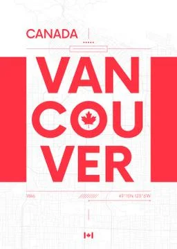 Typography graphics color poster with a map of Vancouver, Vector travel illus Stock Illustration