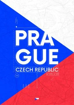 Typography graphics color poster with a map of Prague, Vector travel illustra Stock-Illustration
