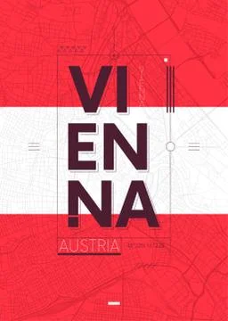 Typography graphics color poster with a map of Vienna, Vector travel illustra Stock Illustration