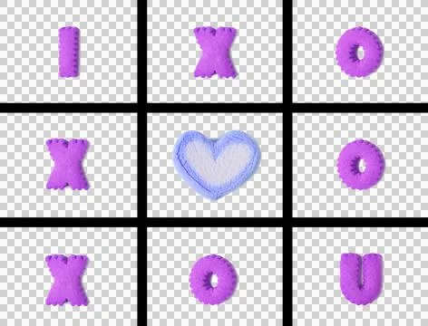 Typography of I LOVE U in Tic Tac Toe Game made with alphabet shaped cookies Stock-Fotos