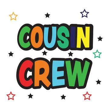 A typography illustration featuring cousin crew typography with bubble letter Illustration