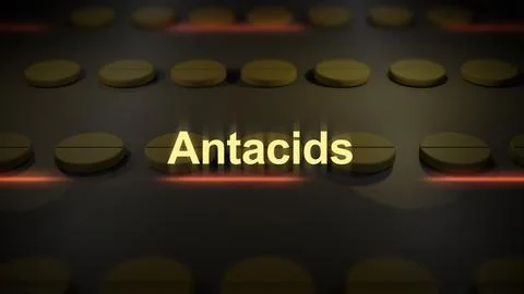 Typography over Chewable Pills on Converyor Belt - Antacids0 Ilustração Stock