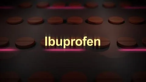 Typography over Chewable Pills on Converyor Belt - Ibuprofen0 Ilustração Stock