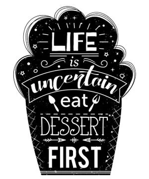 Typography poster with cake and hand drawn elements. Inspirational quote 스톡 일러스트