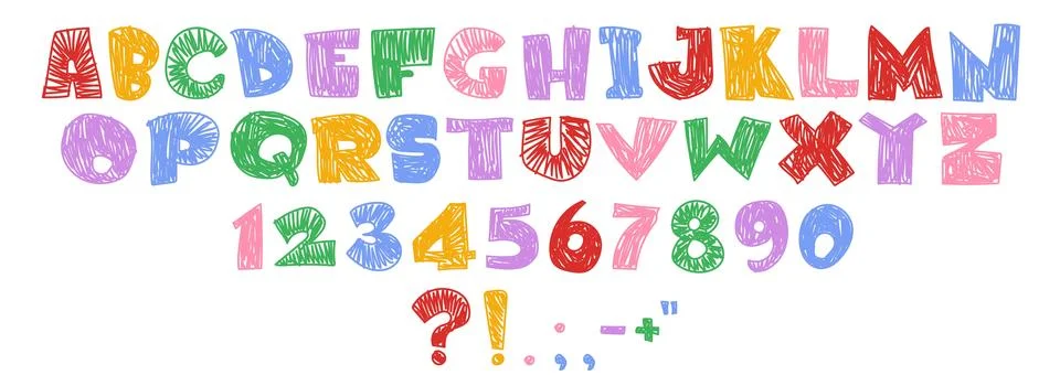 Typography set with hand drawn crayon alphabet Stock Illustration
