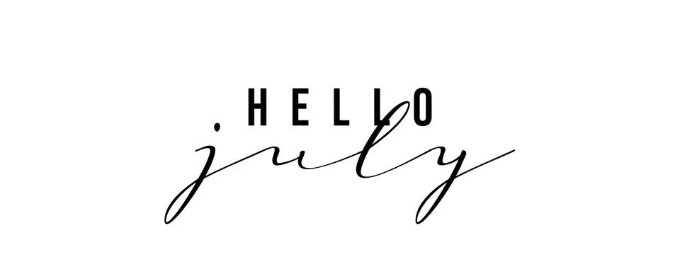 Typography text Hello July isolated on white background. Illustrazione stock