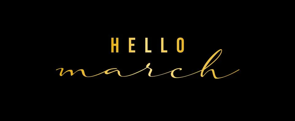 Typography text Hello March isolated on black background. Stock Illustration