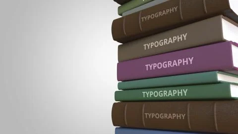 TYPOGRAPHY title on the stack of books, conceptual 3D rendering Illustrazione stock