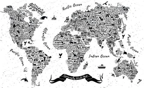 Typography World Map. Stock Illustration