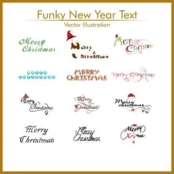 A typograpy set of twelve diffrent funky style text for merry chirstmas Illustrazione stock