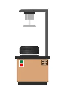 Tyre Installation Workshop Colorful Vector Poster Stock Illustration