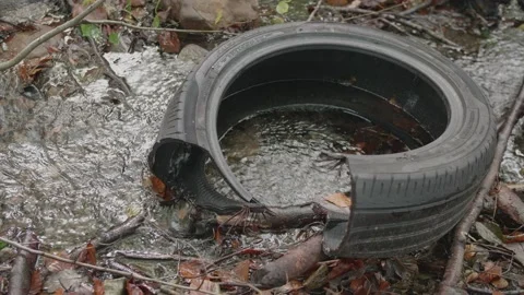 Tyre in a stream Stock Footage 140504360