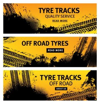 Tyre tracks, off road tire prints, grunge banners Stock Illustration