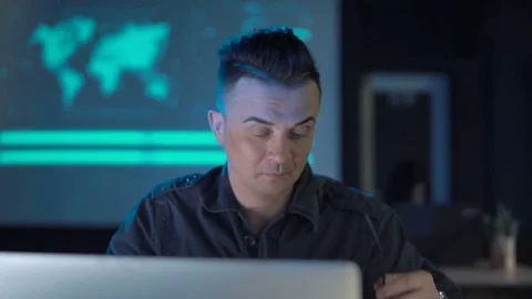 Tyred programmer having coffee Video stock 74981081