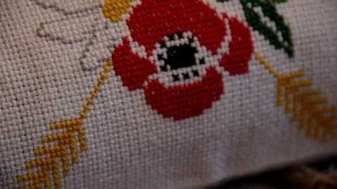 Tyrolean cushion with point and cross ornaments Stock Footage 77351862