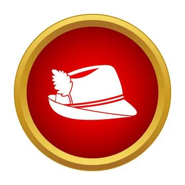 Tyrolean hat with feather icon on red button Stock Illustration