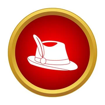 Tyrolean hat with feather icon on red button Stock Illustration
