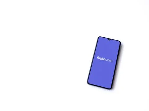 TytoCare app launch screen on smartphone on white background Stock Photos