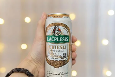 Tyumen, Russia-January 15, 2021: Lacplesis beer kviesu alus premium beer clos Stock Photos