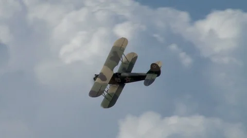 U-2 or Po-2 (Mule) - Soviet multi-purpose biplane performs horizontal flight. Stock Footage 115012802