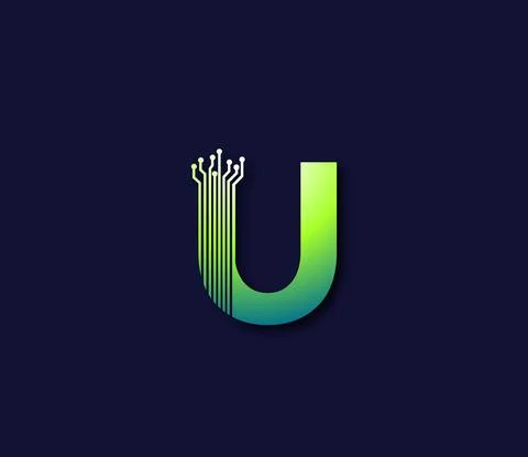 U Alphabet Technology Data Circuit Logo Design Company Concept Stock Illustration