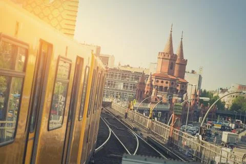 U-Bahn train on Oberbaum Bridge in Berlin Stock Photos