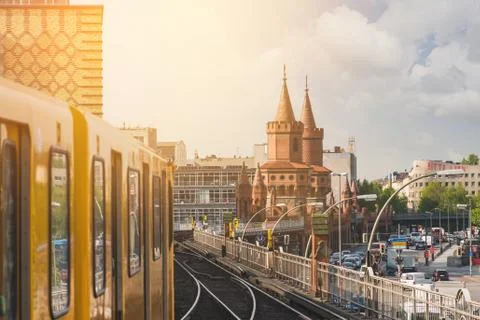 U-Bahn train on Oberbaum Bridge in Berlin Stock Photos