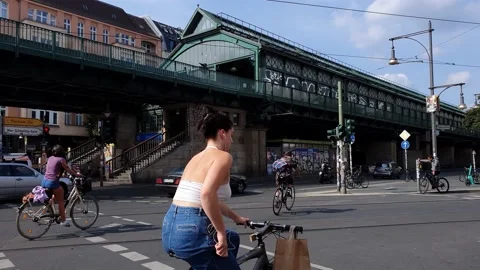 U-Bahn train rapid transit railway. Elevated railway above the street. Stock Footage 168966321