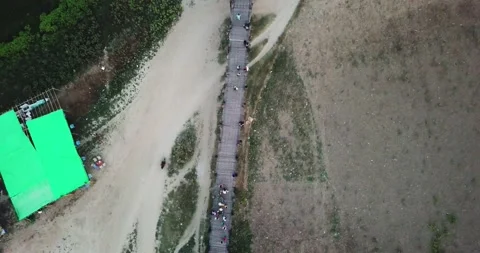U-Bein bridge drone top shot video Stock Footage 199998909