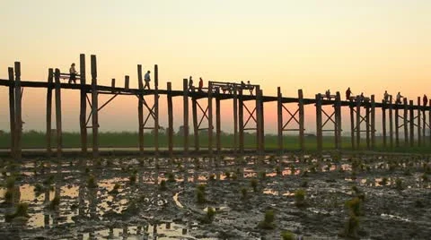 U Bein Bridge Stock Footage 12136282