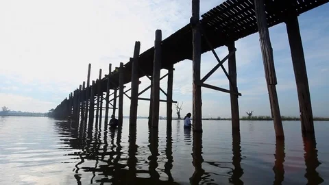 U Bein bridge Stock Footage