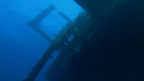 U Crane and Stern Bridge of the shipwreck Ghiannis D., Red Sea, Egypt Stock Footage 89205292