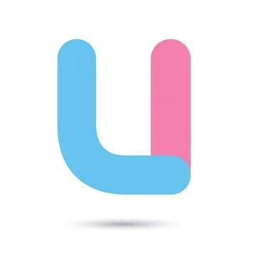 U font vector with blue and pink color on White background, Futuristic font,  Stock Illustration