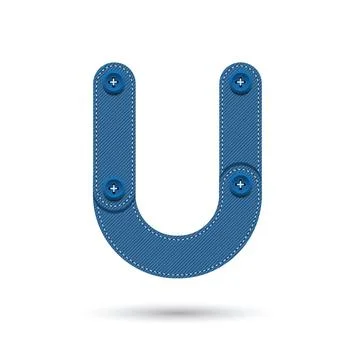 U font vector with blue Jeans on White background, Futuristic font, Cosmic, V Stock Illustration