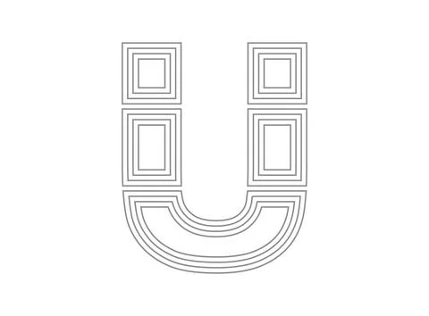 U font vector.  Condensed thin, Parallel stylize line letter. Thin monochrome Stock Illustration