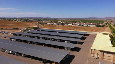 U-Haul self storage building with covered parking, aerial. Stock Footage 165133177