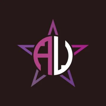 A U initials circle with stars and black background Stock Illustration
