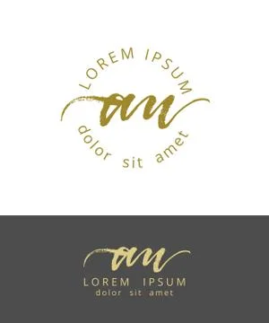 A U. Initials Monogram Logo Design. Dry Brush Calligraphy Artwork Stock Illustration