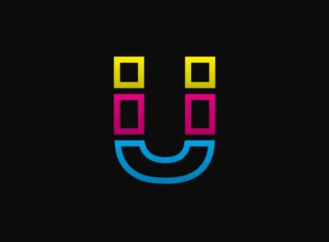 U letter logo, vector desing font .Dynamic cmyk split blue, pink, yellow colo Stock Illustration