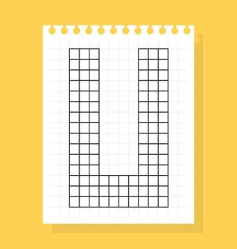 U letter on notepad sheet of squared paper, made of squares. Vector illustrat 스톡 일러스트