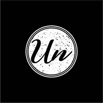U N Initial Handwriting In Black and White Circle Frame Design Stock Illustration